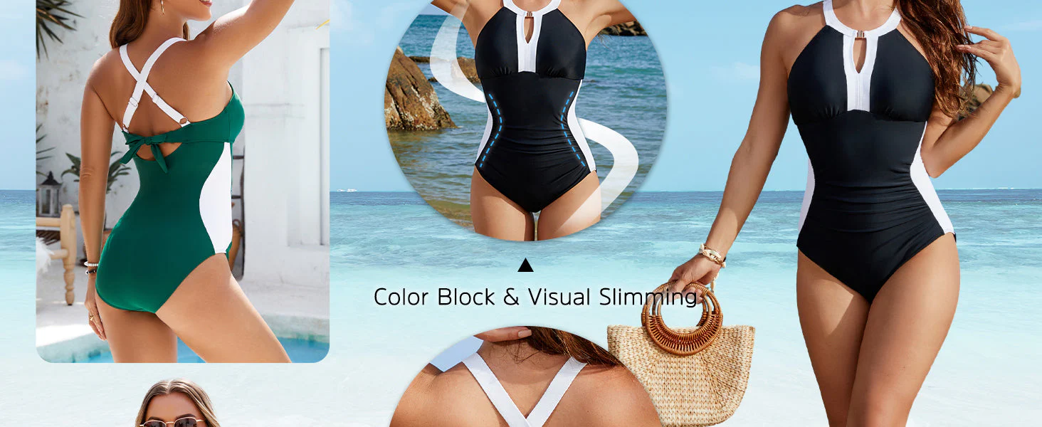 Full Coverage Retro Color Block Swimwear - Image 11