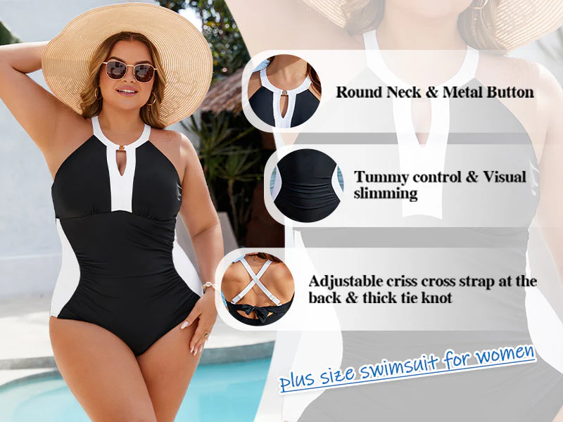 Full Coverage Retro Color Block Swimwear - Image 13