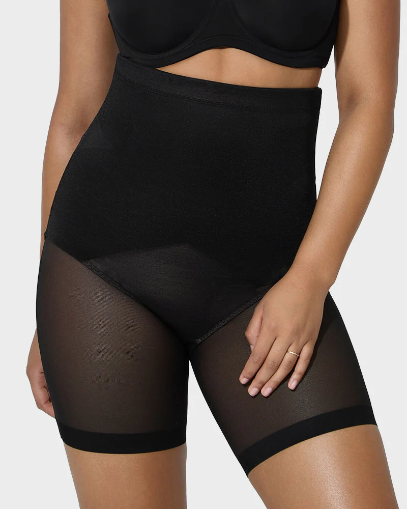 High Waist Criss-Cross Mesh Shaping Mid-Thigh Shorts - Image 3