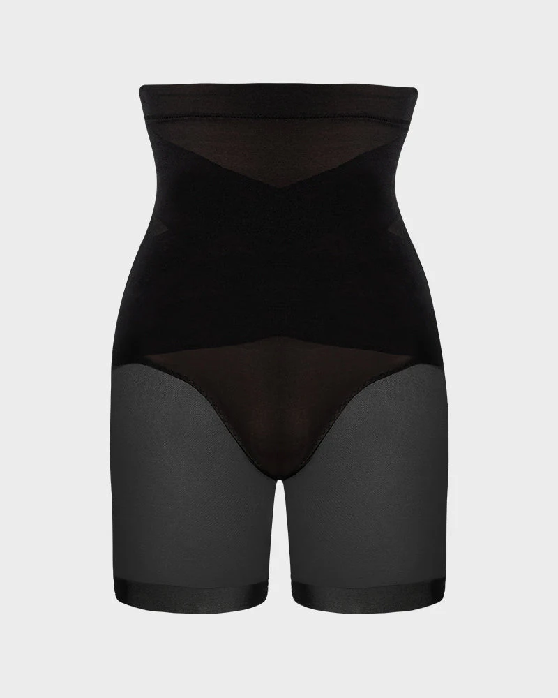 High Waist Criss-Cross Mesh Shaping Mid-Thigh Shorts - Image 4