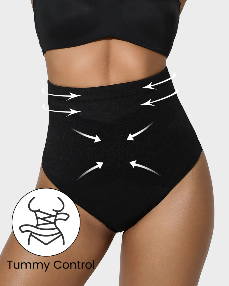 High Waist Criss-Cross Mesh Shaping Thong Panty - Image 6