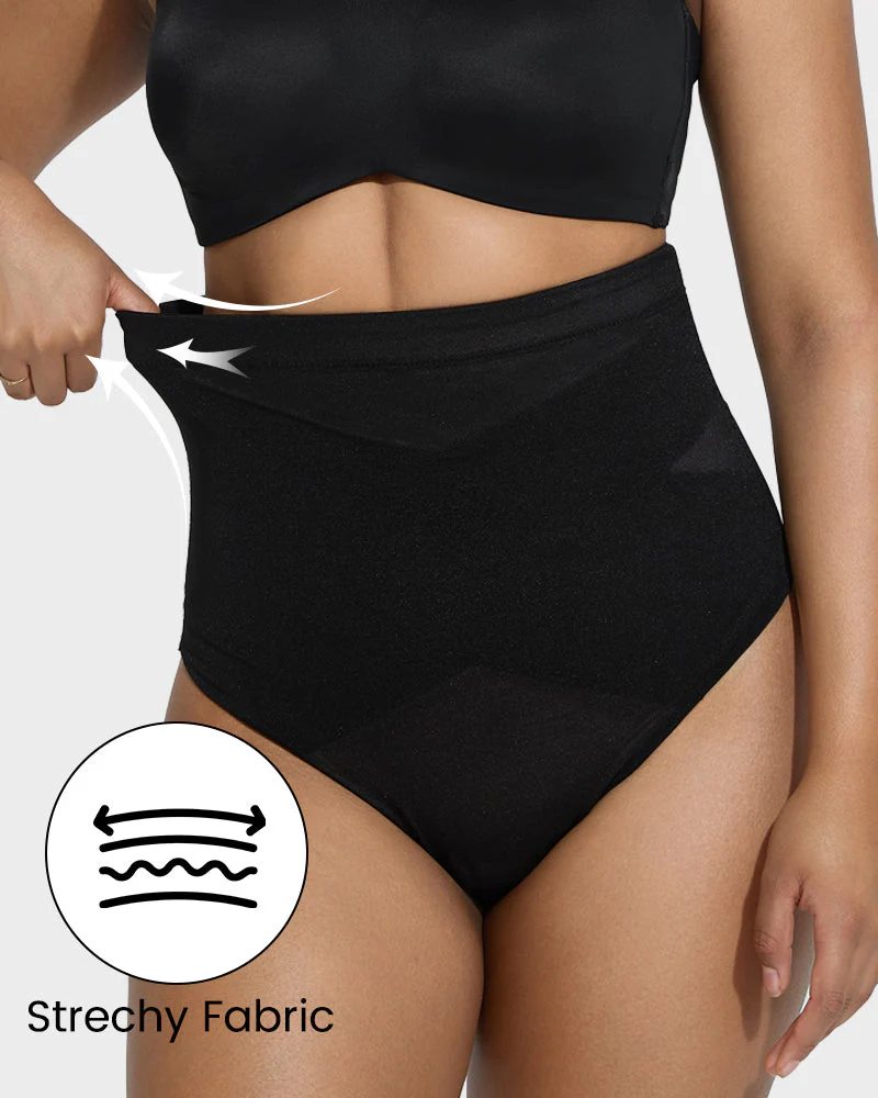 High Waist Criss-Cross Mesh Shaping Thong Panty - Image 7