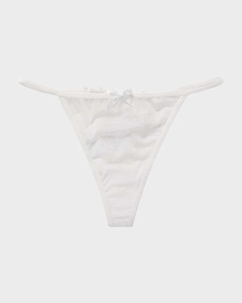 Lace-Trim Mesh V-String Panty - Image 5