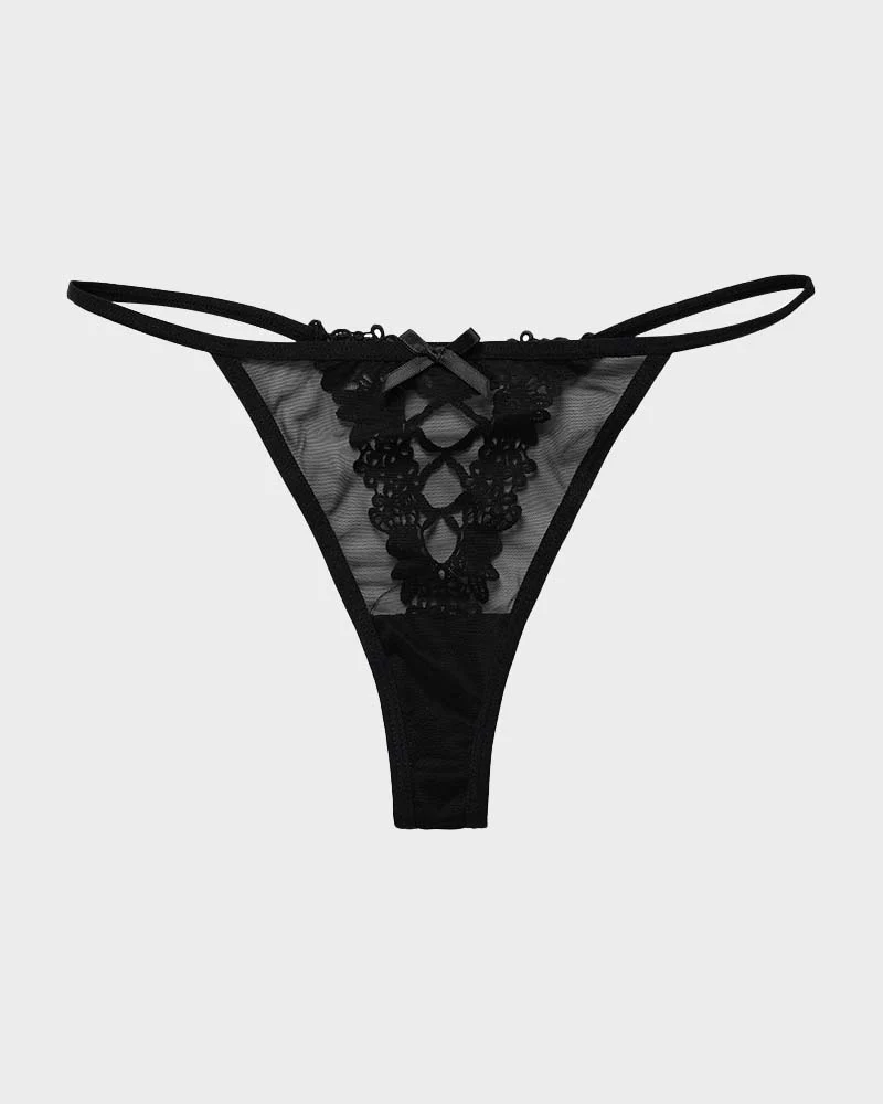 Lace-Trim Mesh V-String Panty - Image 8