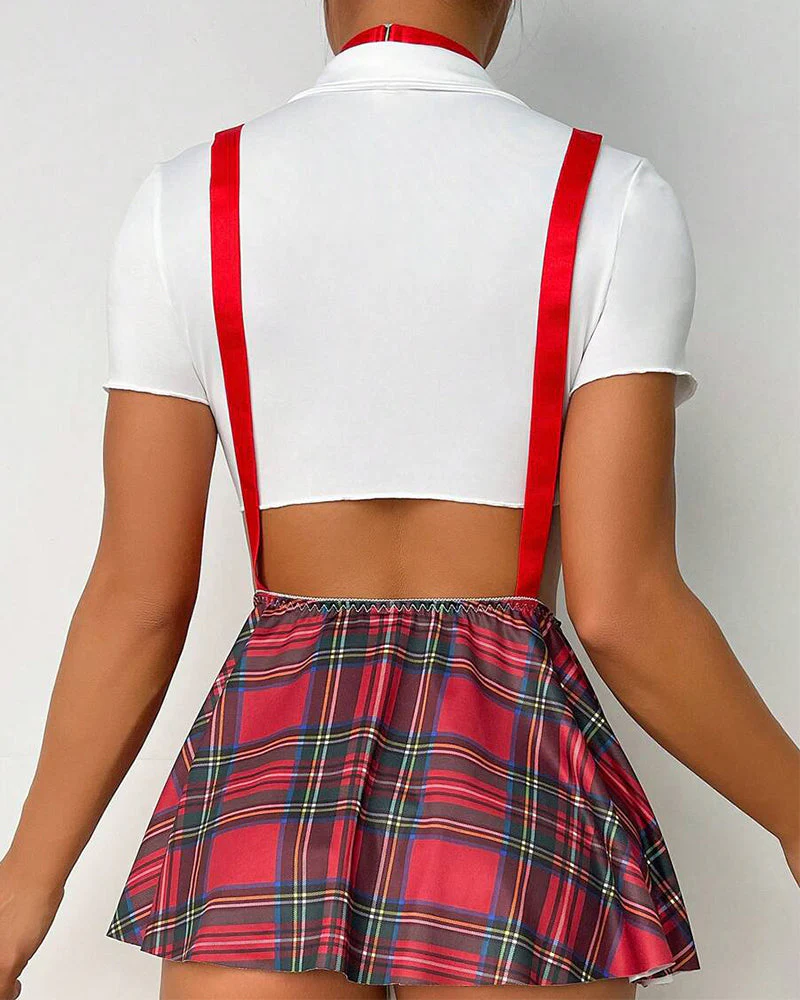 Plaid Print Pleated Suspender School Skirt(With panties) - Image 10