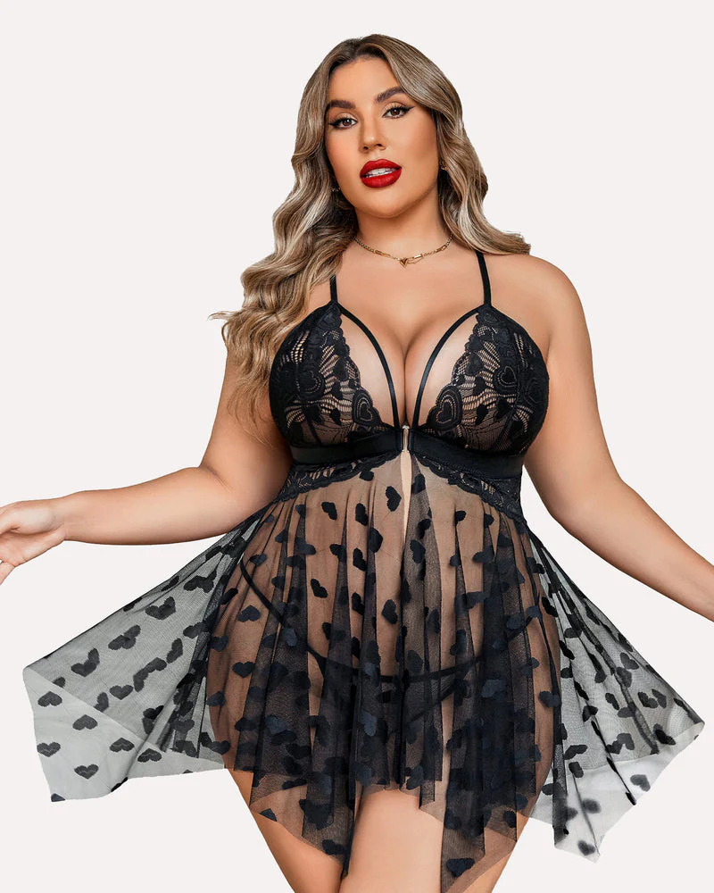 Plus Size Lace Front Slit Nightdress - Image 14