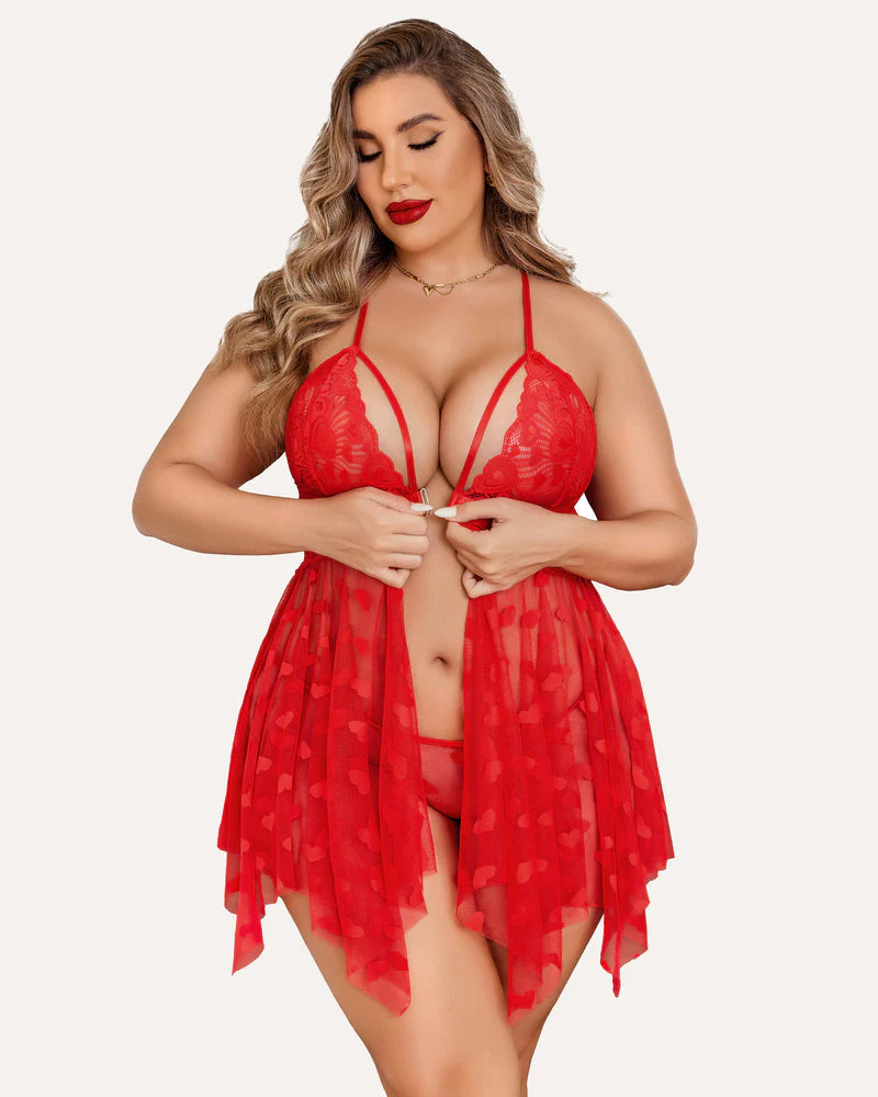 Plus Size Lace Front Slit Nightdress - Image 18