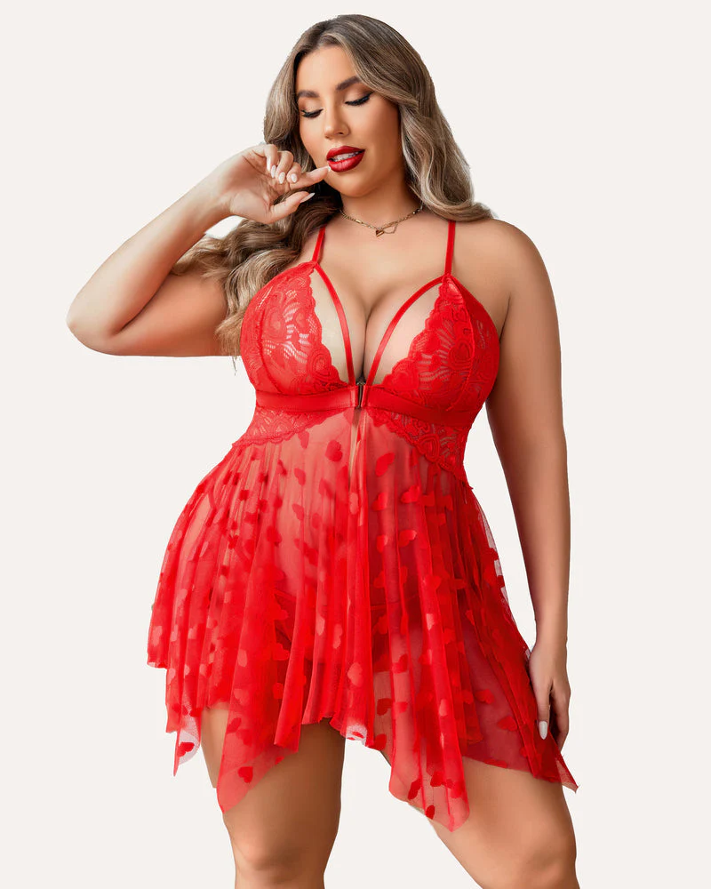 Plus Size Lace Front Slit Nightdress - Image 23