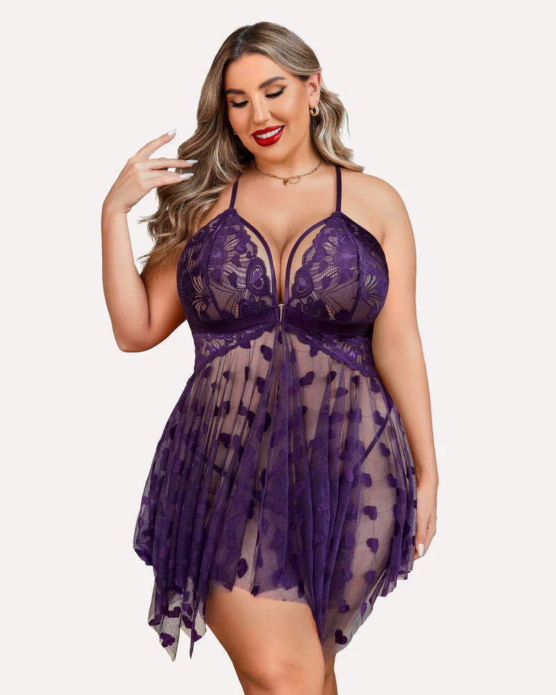 Plus Size Lace Front Slit Nightdress - Image 24