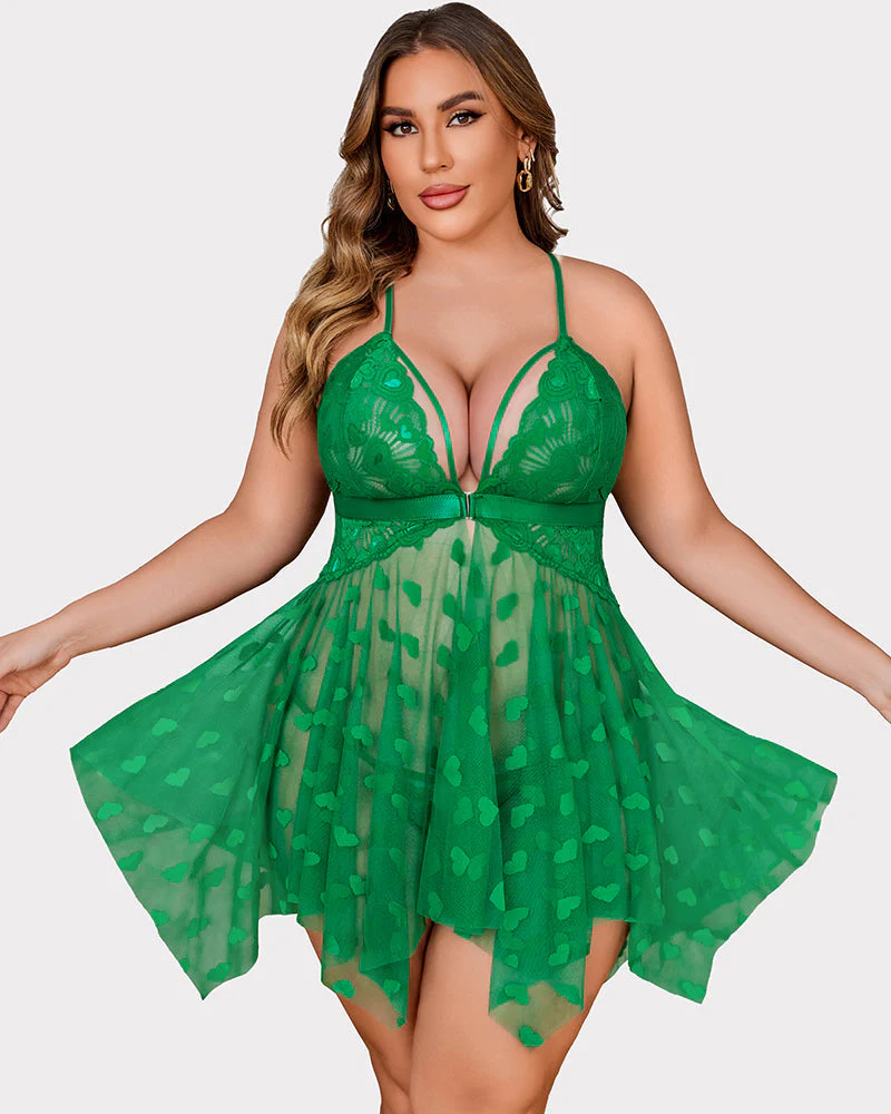 Plus Size Lace Front Slit Nightdress - Image 25