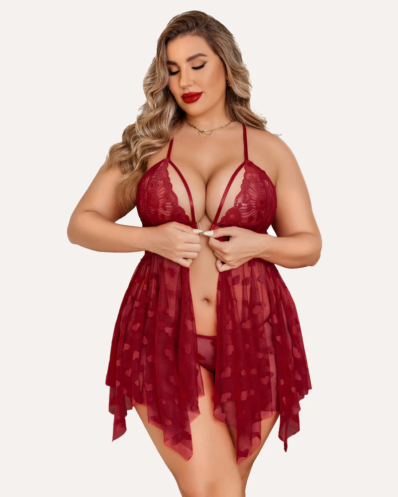 Plus Size Lace Front Slit Nightdress - Image 26
