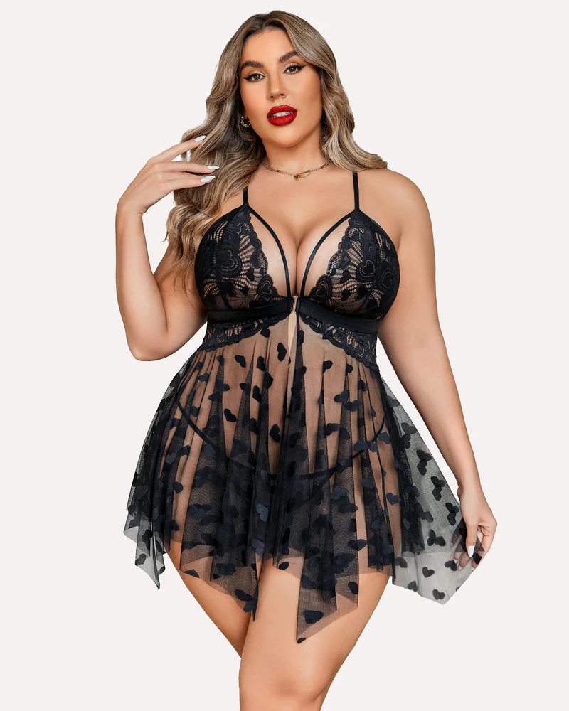 Plus Size Lace Front Slit Nightdress - Image 7