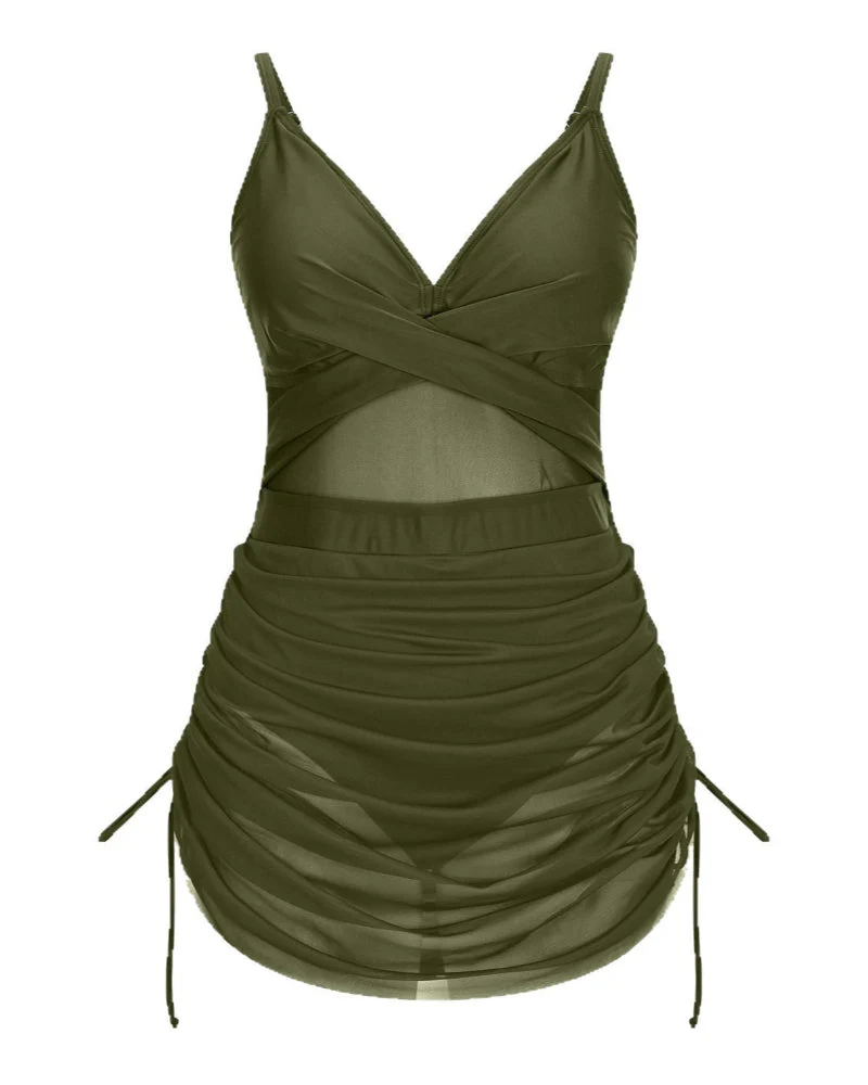 Twist Front One Piece Swimsuit Womens Modest Tummy Control Swim Dress - Image 6