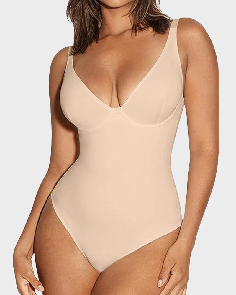 V Neck Tummy Control Thong Bodysuit Shapewear - Image 10