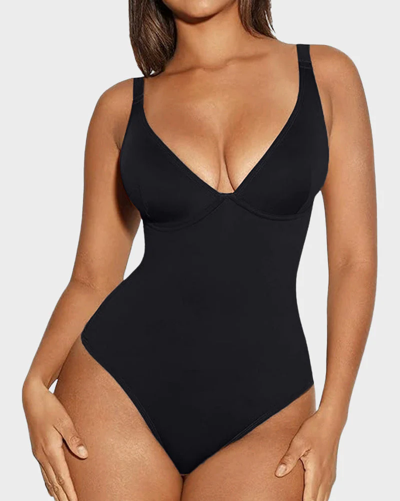 V Neck Tummy Control Thong Bodysuit Shapewear - Image 7