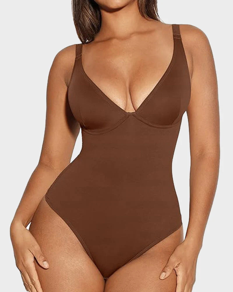 V Neck Tummy Control Thong Bodysuit Shapewear - Image 9
