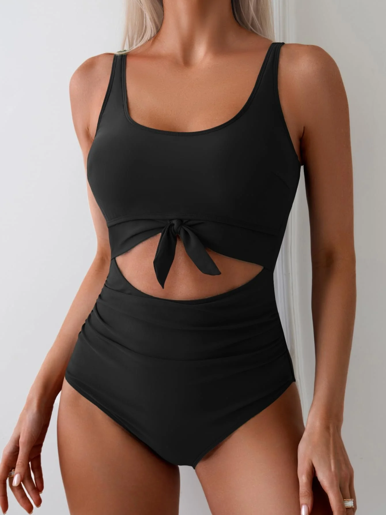 Women's One Piece Tummy Control Cut Out Tie Knot Swimsuit - Image 4